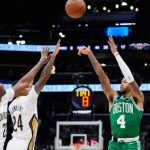 Simons, Celtics catch fire late, blow out Pelicans for first win